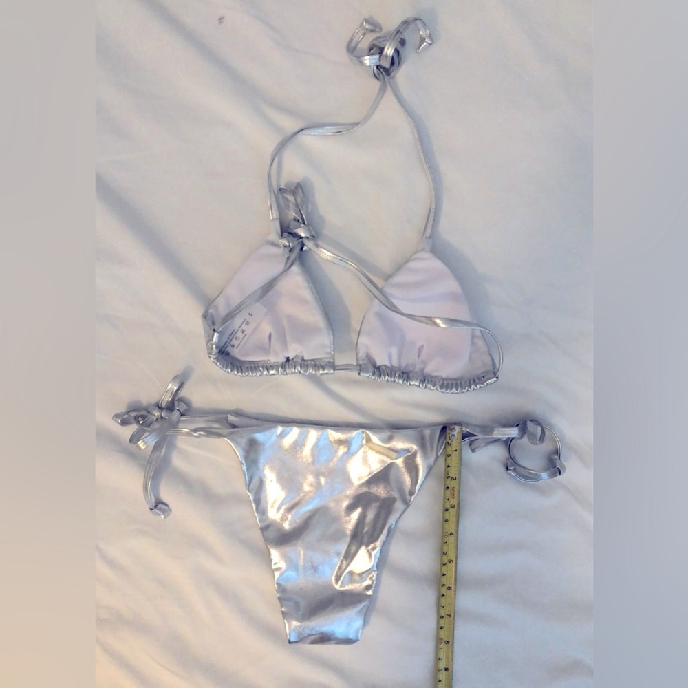 Nwot Silver Metallic Adjustable String Bikini. Br… - image 4